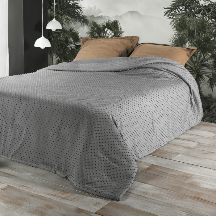 Tissco couvre-lit, dessus de lit jeté de lit POMPON gris pour hôtellerie
