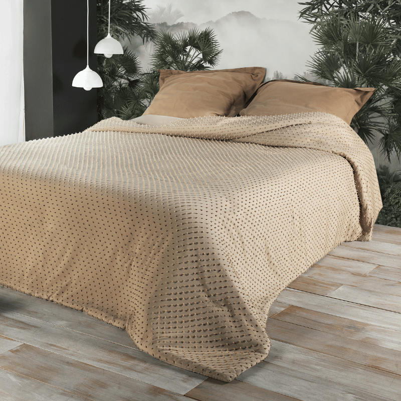 Tissco couvre-lit, dessus de lit jeté de lit POMPON sable pour hôtellerie