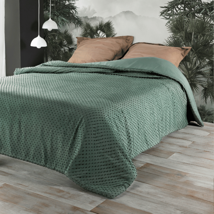 Tissco couvre-lit, dessus de lit jeté de lit POMPON vert sapin pour hôtellerie