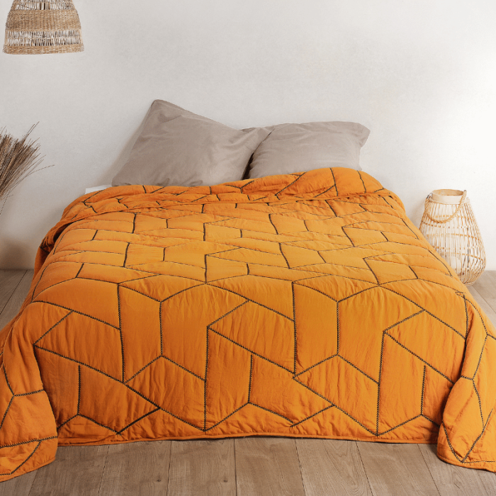Tissco couvre-lit, dessus de lit jeté de lit calisson orange pour hôtellerie