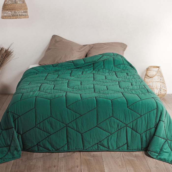 Tissco couvre-lit, dessus de lit jeté de lit calisson vert emeraude pour hôtellerie