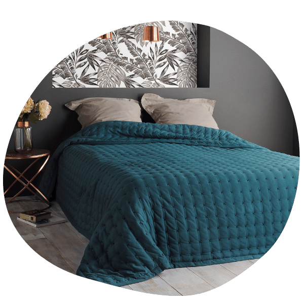 Tissco fournisseur de jeté de lit pour hôtel gamme paloma coloris bleu canard